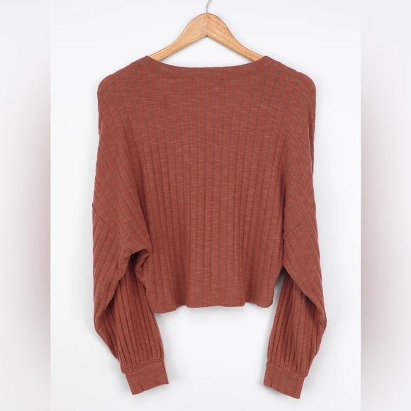 Lulus Style Forecast Rust Red Ribbed Sweater Top - Size XS - Picture 3 of 3